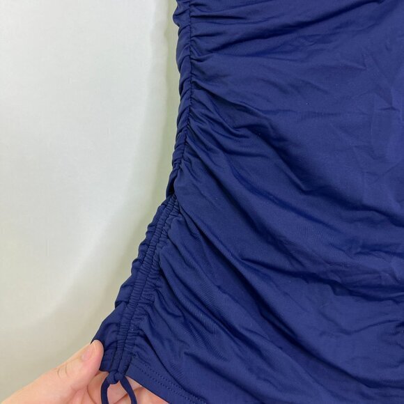 Tommy Bahama Pearl V-Front Bandini M Tankini Top Blue Ruched Halter Tie‎ - Picture 4 of 11